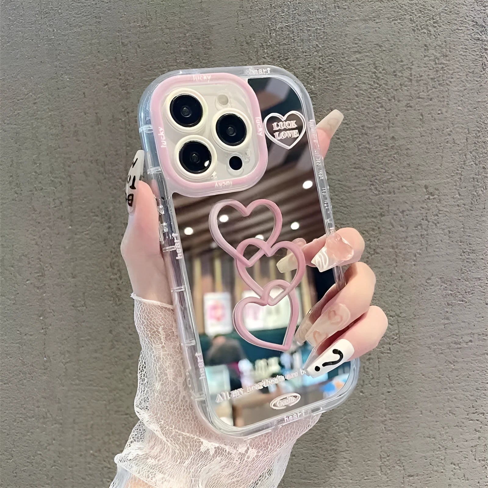 Transparent mirror cream all-inclusive TPU phone case for Apple iPhone with built-in mirror and drop-resistant edges