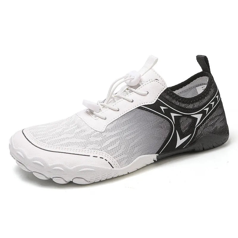 Five finger water shoes with rubber soles in army green colour showing separated toe design