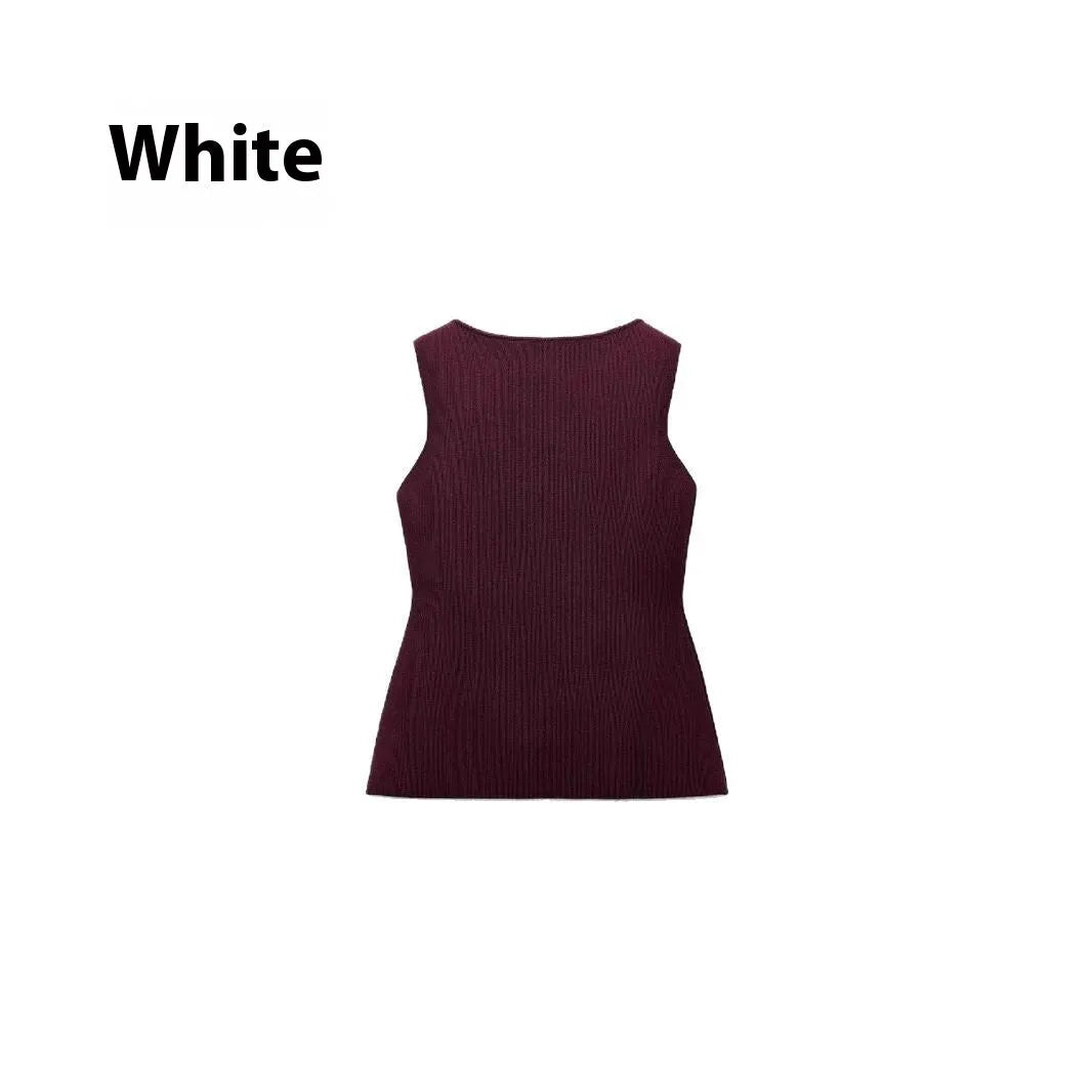 Dark red slim fit sweater vest with gold buttons and 3D pattern detail