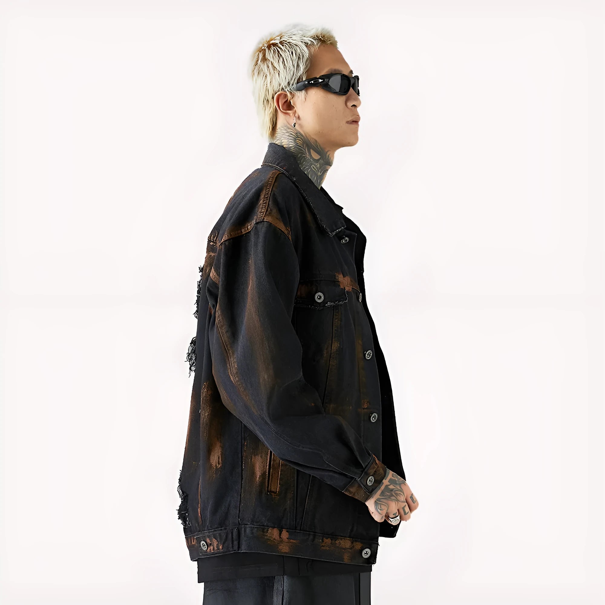Men's black cotton denim jacket, street style, available in sizes M L XL