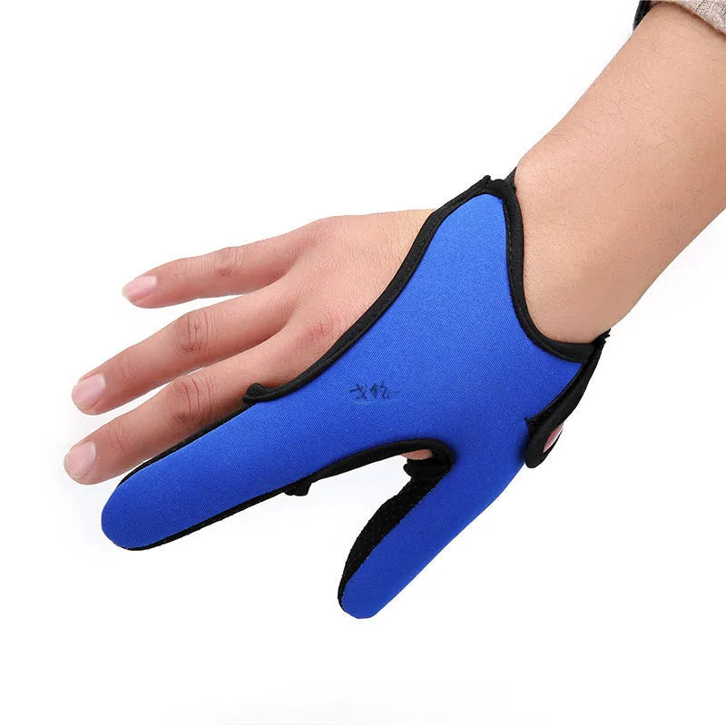 Two-finger fishing glove showing diving cloth back and microfiber palm in free size