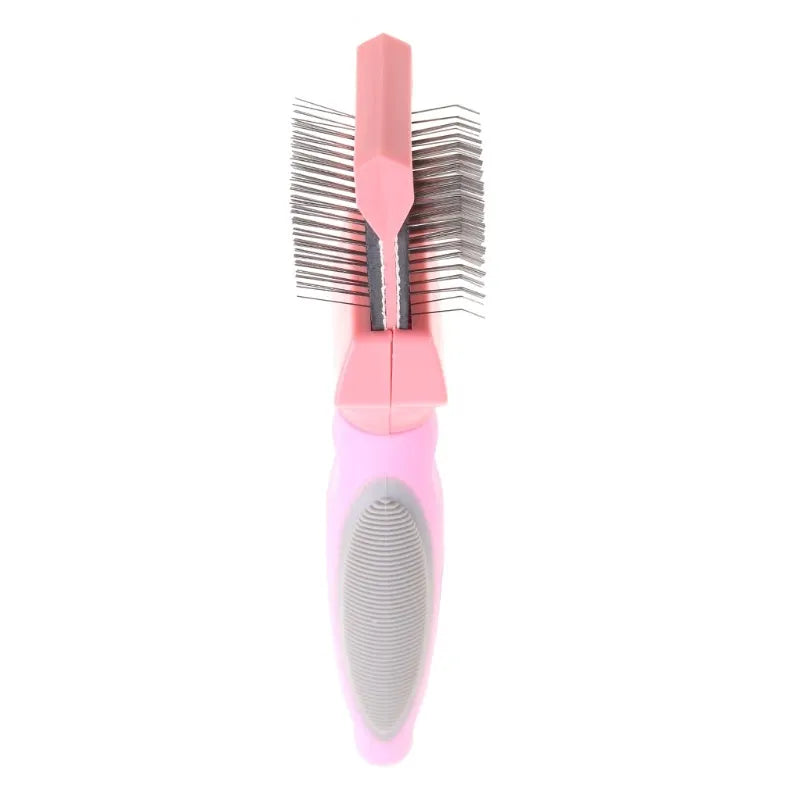 Double-sided pet brush with stainless steel pins and blue ABS handle