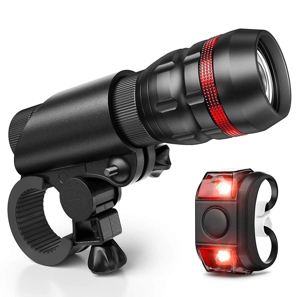 Bicycle headlight and taillight set with mounting bracket for cycling safety