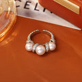 New open-end pearl ring copper real gold plated geometric round design unisex grey white