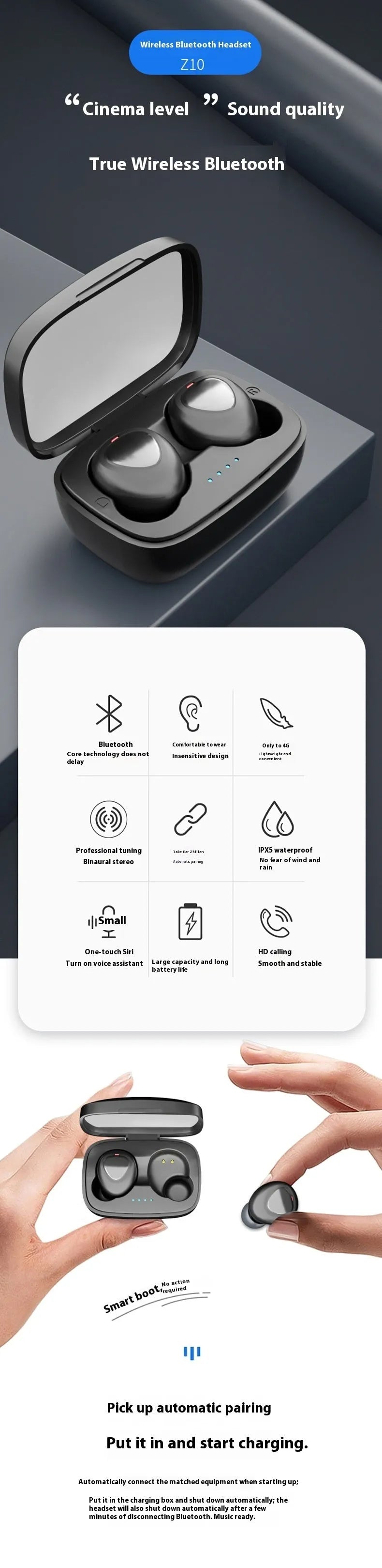 Bluetooth TWS sports mini wireless headset in black boxed finish with earplug fit and ABS casing