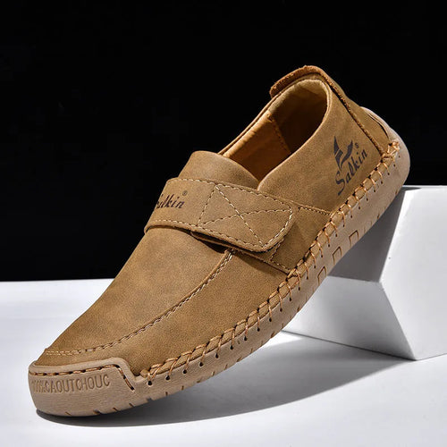 Autumn leisure hand-stitched PU upper Velcro shoes in flat heel round toe low-top casual style