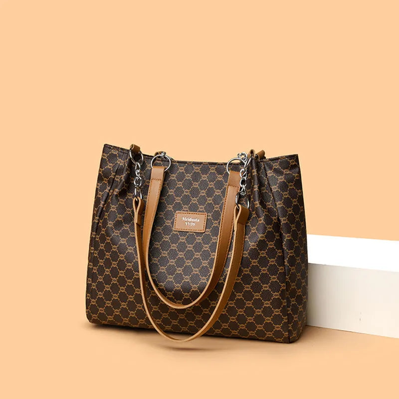 Women's retro style handbag in soft PU leather with polyester lining, shown in brown colour