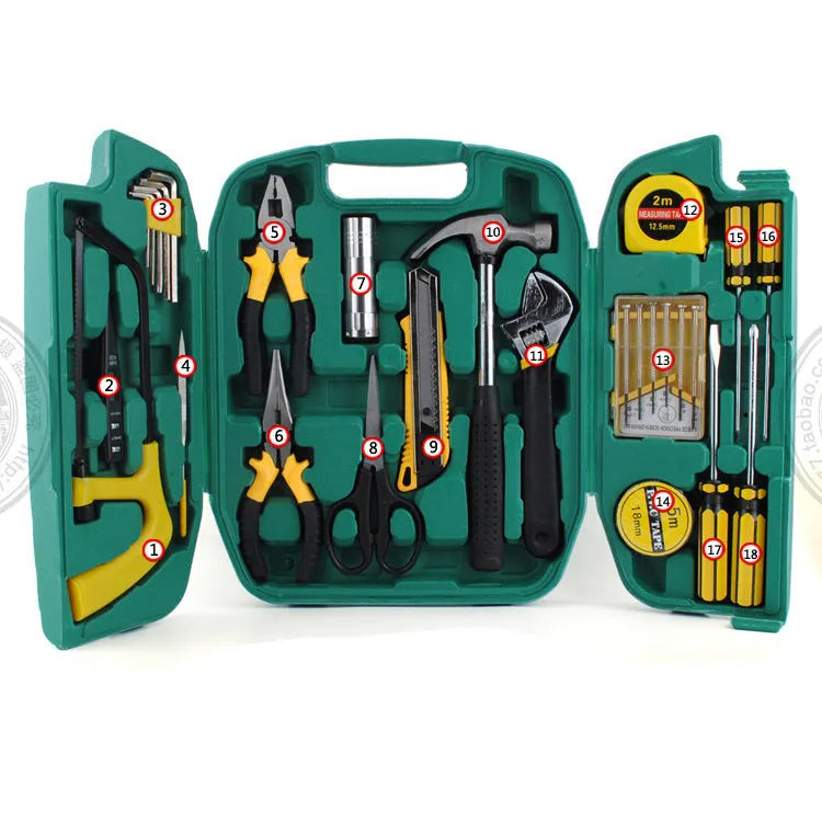 27-piece car emergency tool kit with malleable iron tools in a organised box