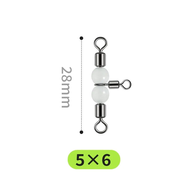 Copper luminous three-fork swivel fishing beads in various diameters from 2.2mm to 10mm