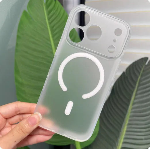 Magnetic anti-fall phone case with knight skin feel finish for iPhone 17 in transparent black