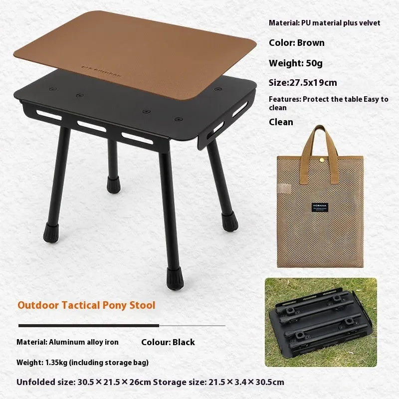 CLS aluminium folding camping stool shown in army green, converts into a small table with storage bag