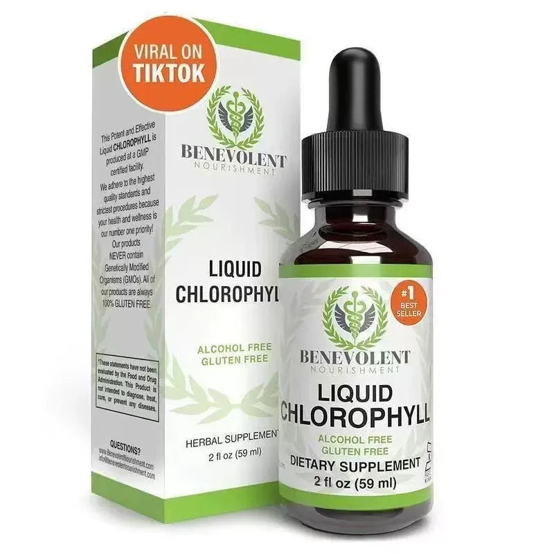 60ml bottle of natural spearmint flavoured liquid chlorophyll drops with dropper for adult supplementation