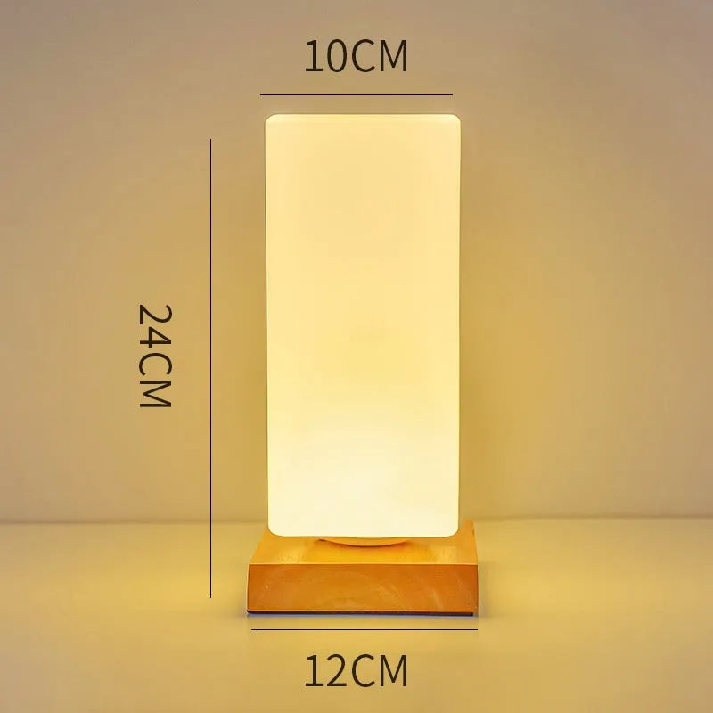 Nordic style wooden USB table lamp with flower-shaped base and cylindrical lamp head