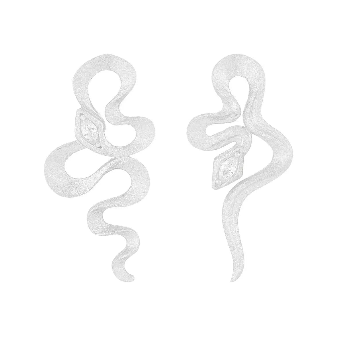 925 silver snake-shaped zircon stud earrings in white gold finish