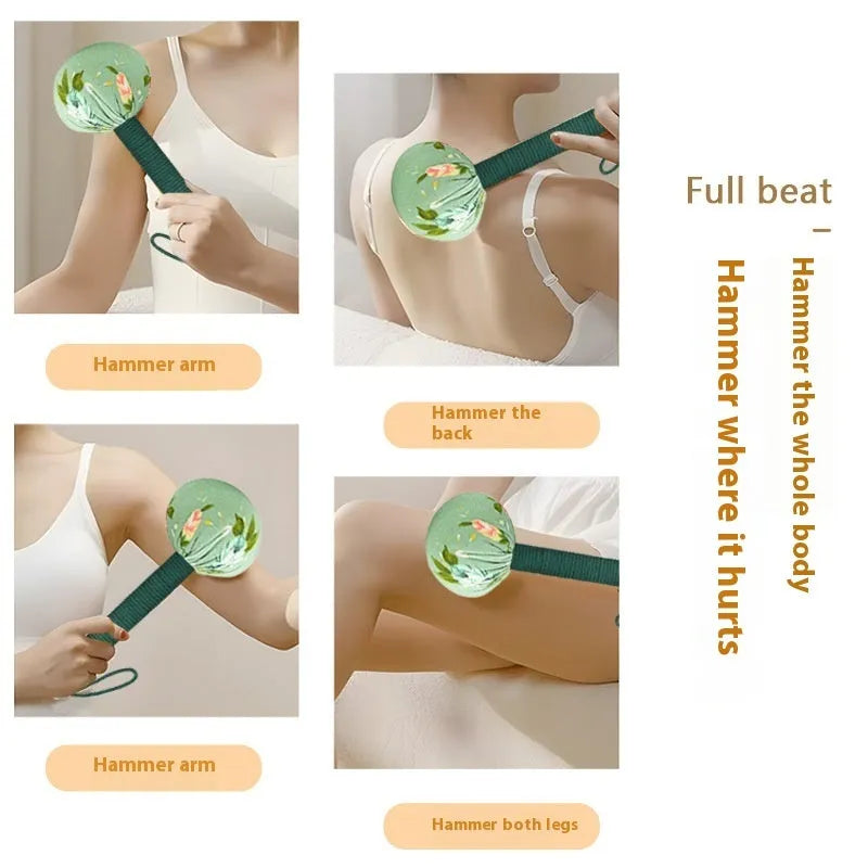 Argy wormwood hand-held massage hammer in green, shown with 26cm and 31cm size options.