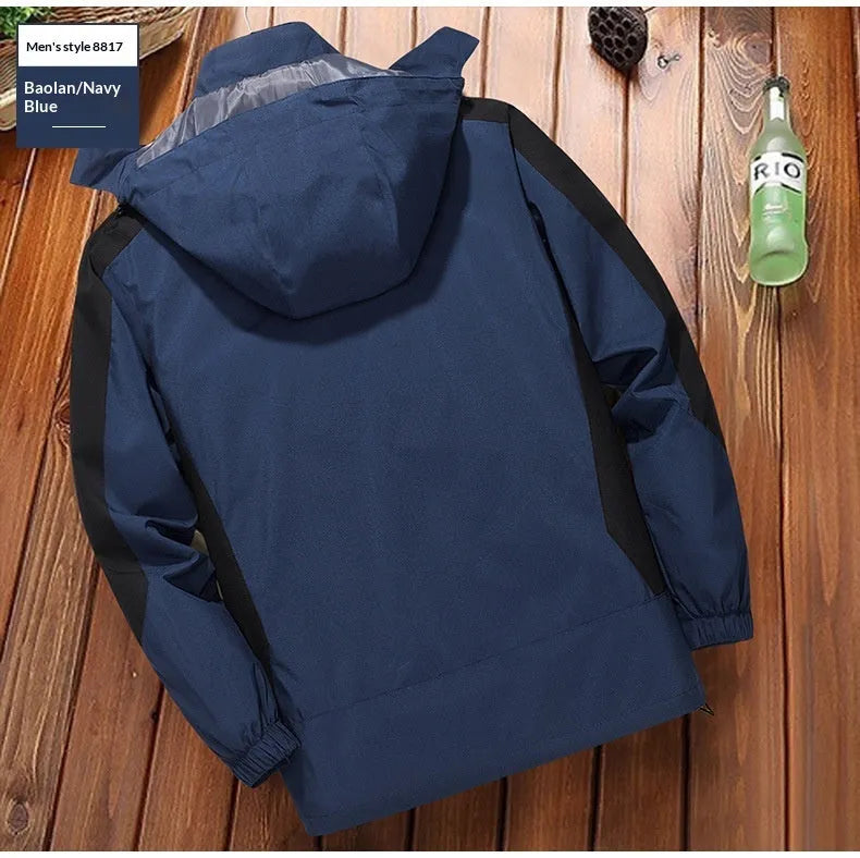 Men's windproof waterproof outdoor windbreaker thin jacket in solid colour, polyester fibre, front view