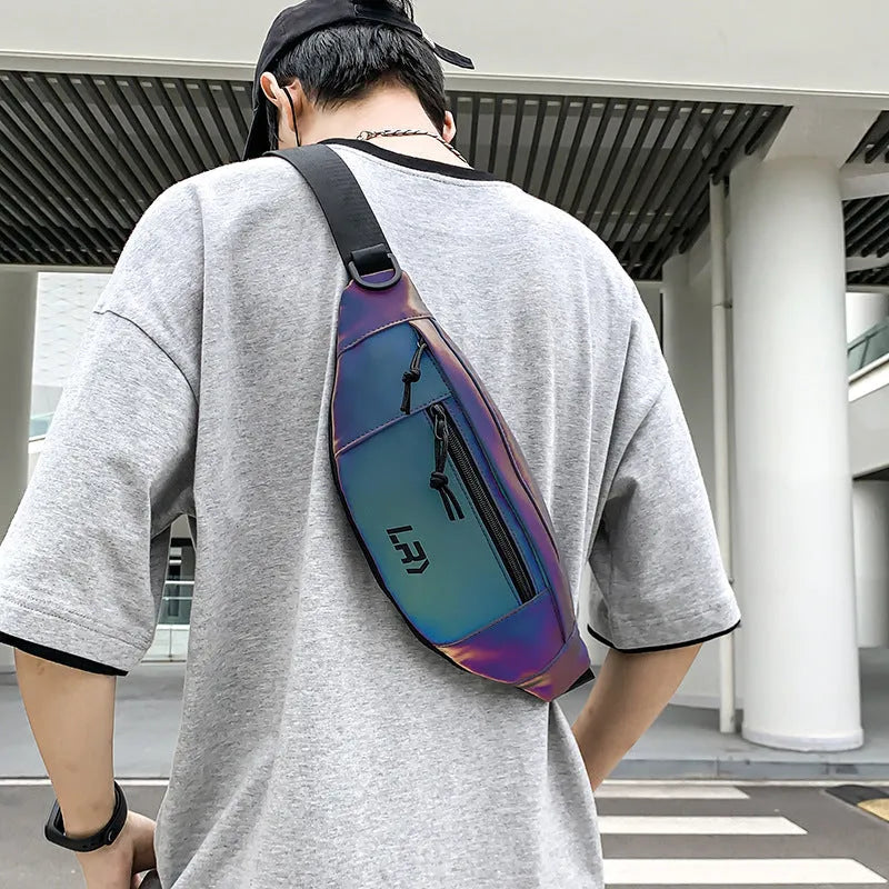 Blue reflective Oxford cloth cycling crossbody bag with open pocket and soft handle