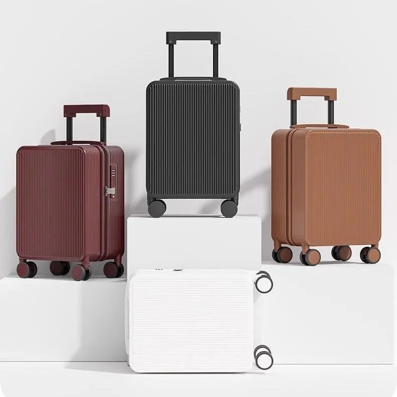 PC trolley case zipper suitcase in solid colour with universal wheels for business travel, available in 16-19 inch sizes