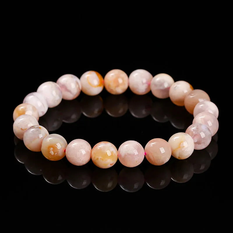 Natural cherry agate bracelet with geometric round beads in sweet fashion style