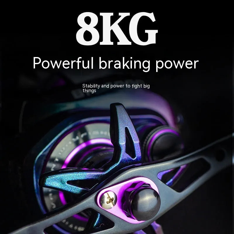 BM2000 model fishing reel showing left-hand and right-hand retrieve options with magnet brake system.