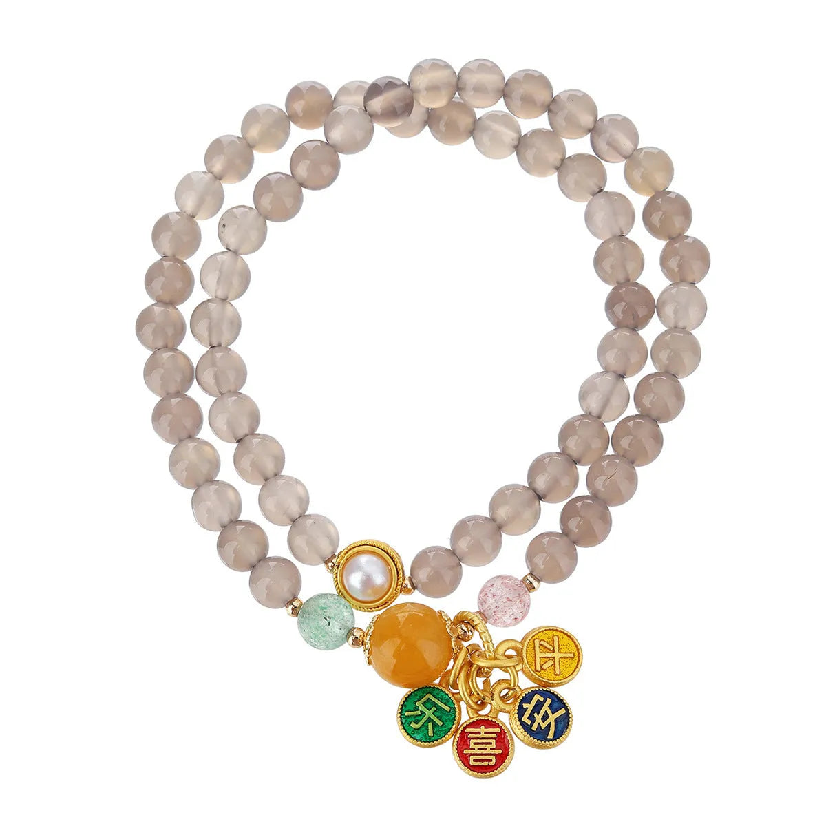 Natural gray agate bracelet with two-circle retro design for women.