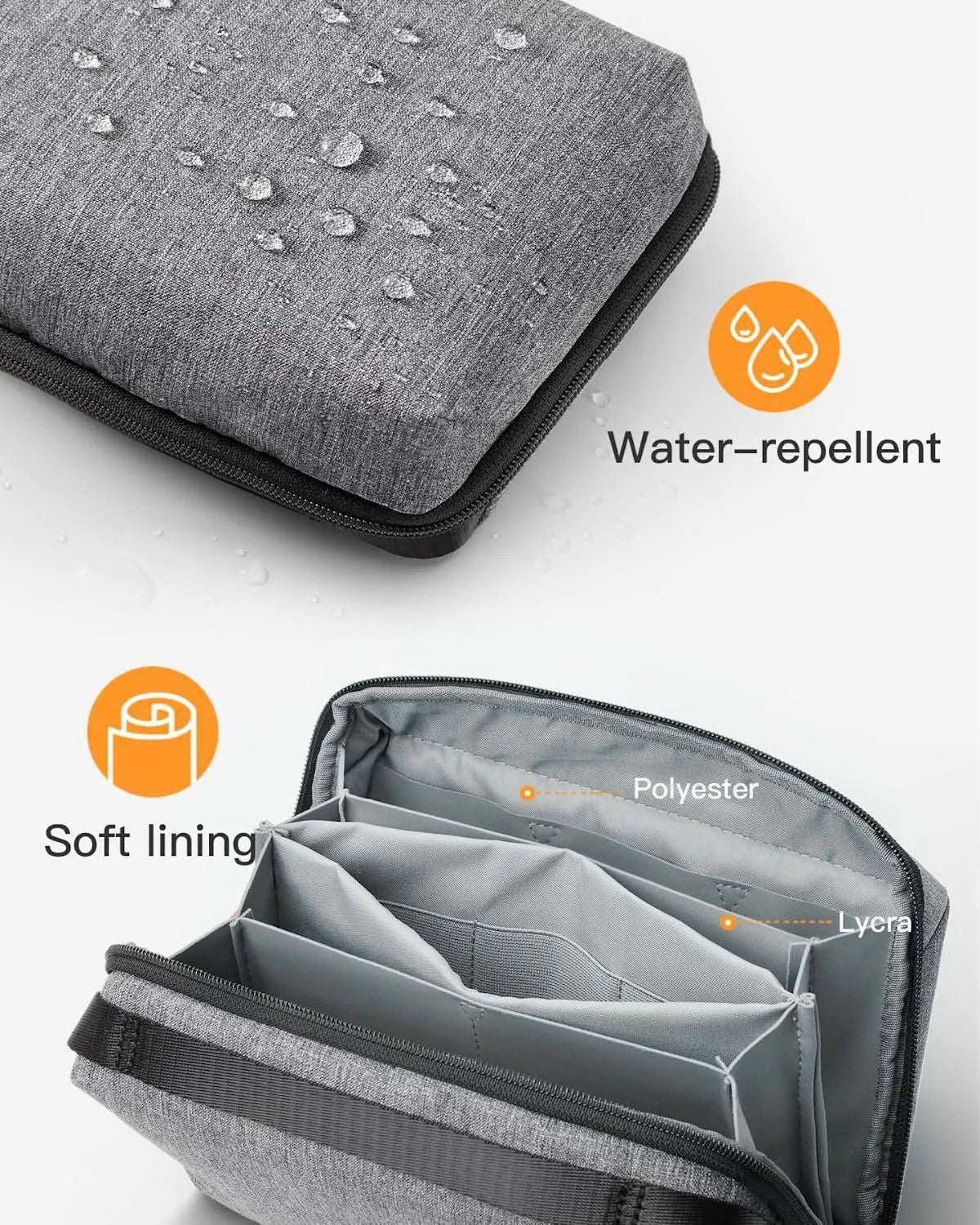 Grey polyester Japanese style cylindrical storage bag for data cables and accessories