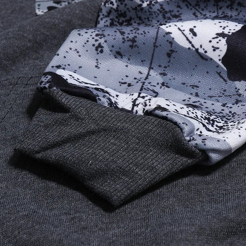 Mens long sleeve camouflage print hooded sweatshirt in polyester fibre, black colour, front view