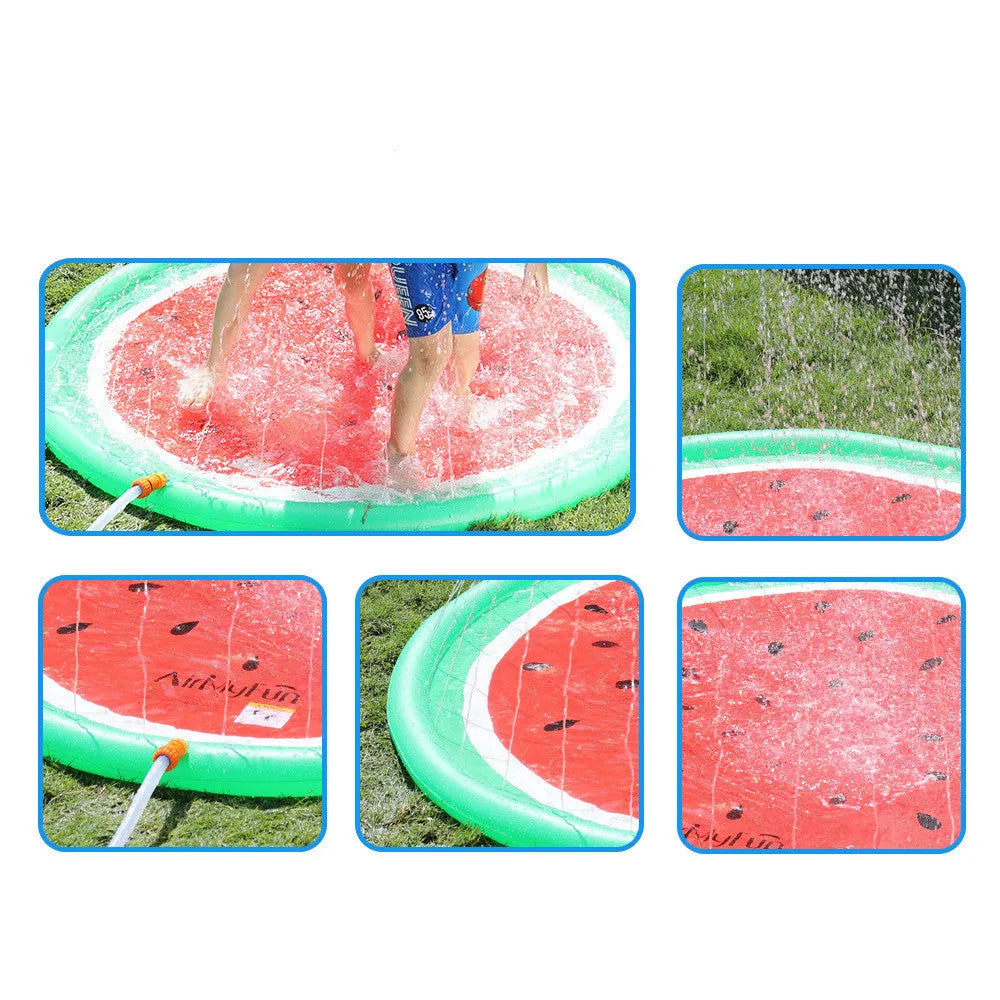 Children's water spray mat 170x170cm watermelon print on grass with water spray active