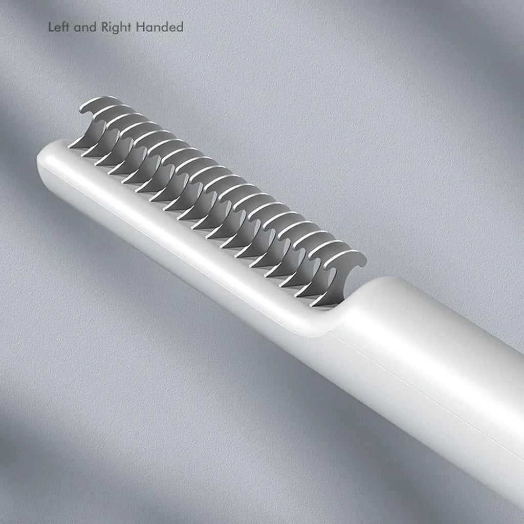 Stainless steel dematting comb with ergonomic handle for removing knots from dog or cat hair.