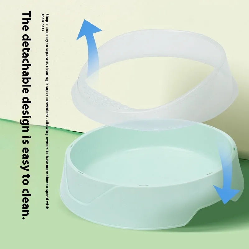 Round mint green cat litter box made from PP plastic with deodorant feature, shown next to a pink version.