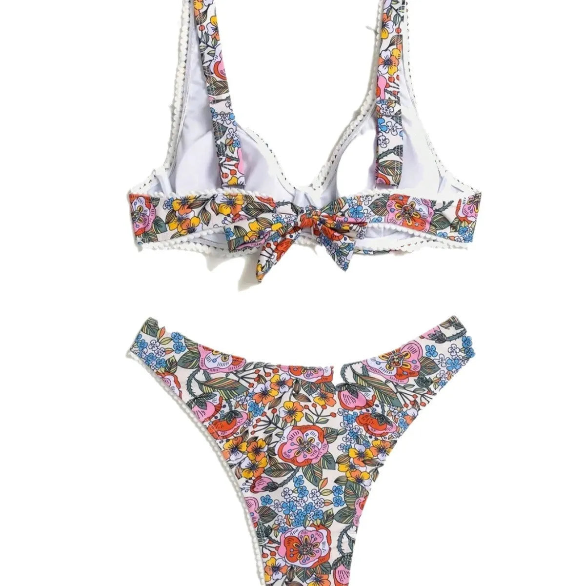 Women's floral print bikini with underwire bra and high-waisted briefs with side ties