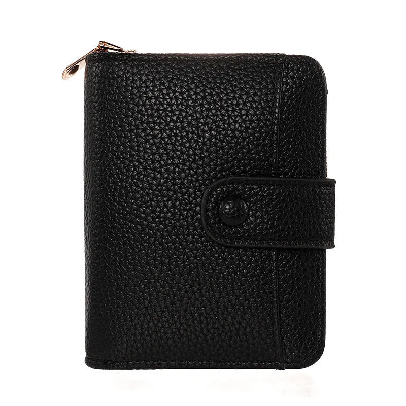 Women's lychee pattern anti-bacterial short wallet in PU leather