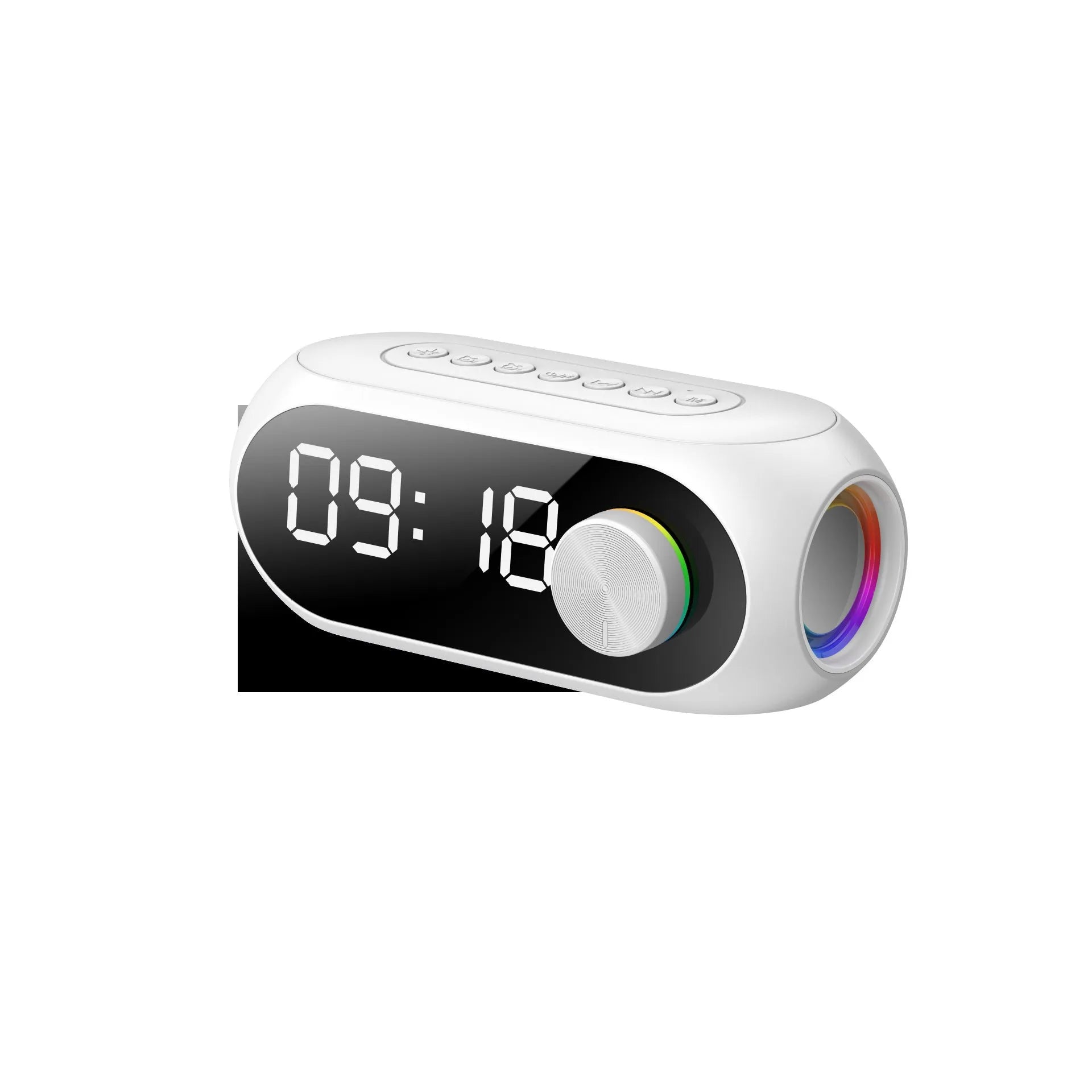Portable mini clock radio speaker with extra bass in S8 Black, White and Blue colour options