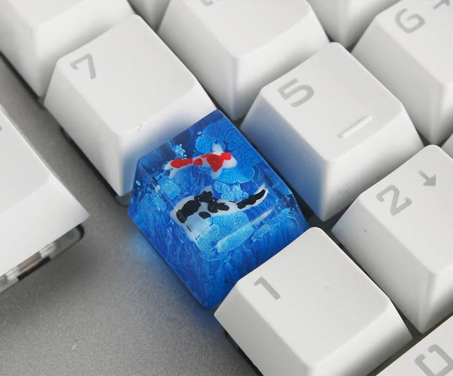 Scenery koi fish pattern resin keycap for Cherry MX switch mechanical keyboard backspace position