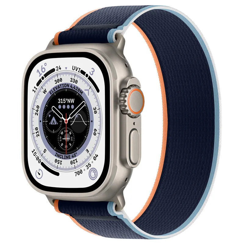 Wild diameter single ring integrated loop nylon strap for Apple Watch in multiple colours.