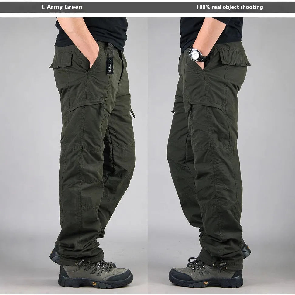 Men's thick velvet overalls with wool lining in loose straight leg fit
