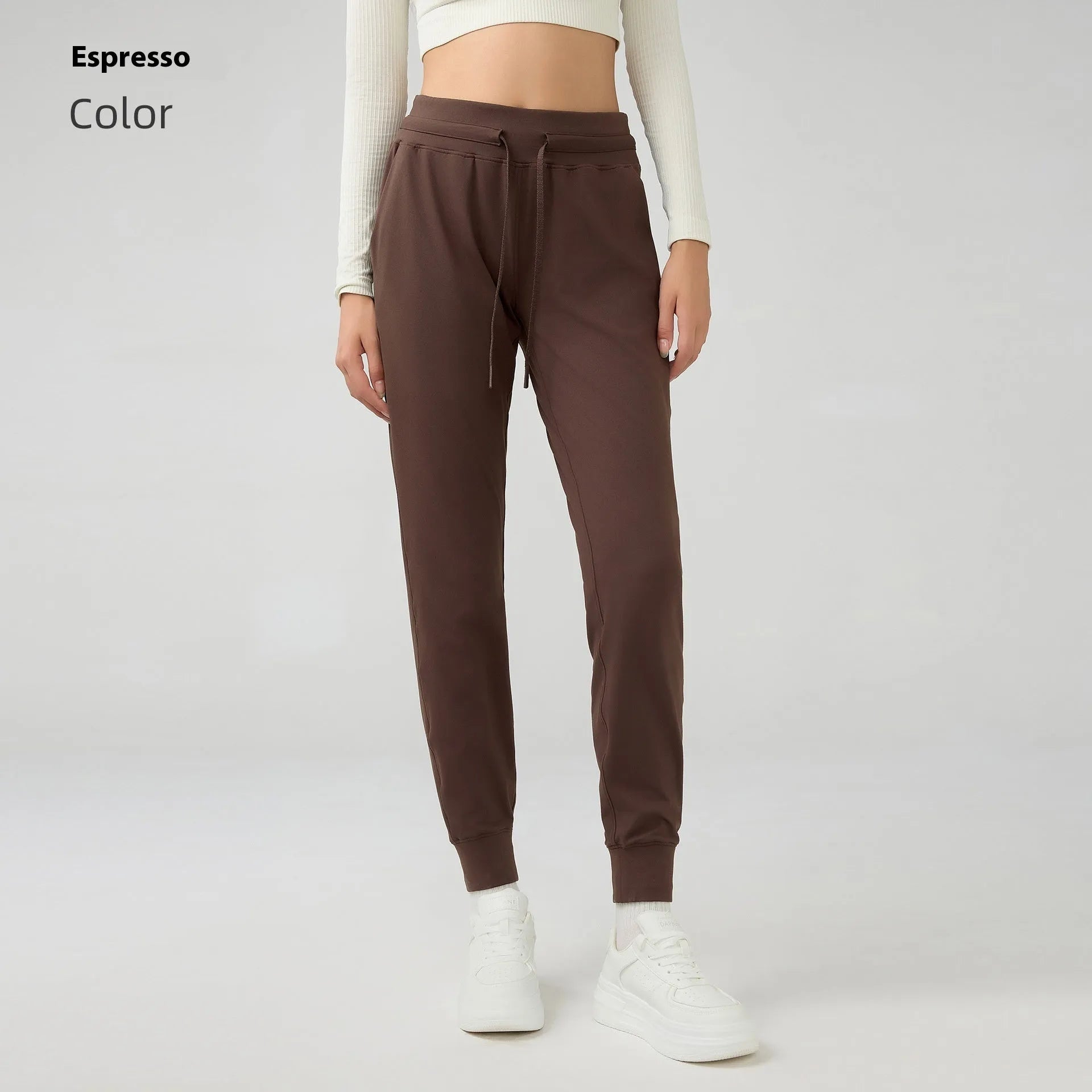 Women's high-waist yoga pants with drawstring waist in Belgian Blue colour