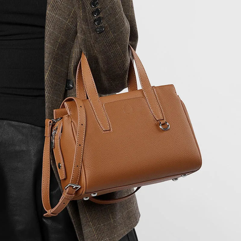 Genuine leather crossbody bag in horizontal square design with single shoulder strap