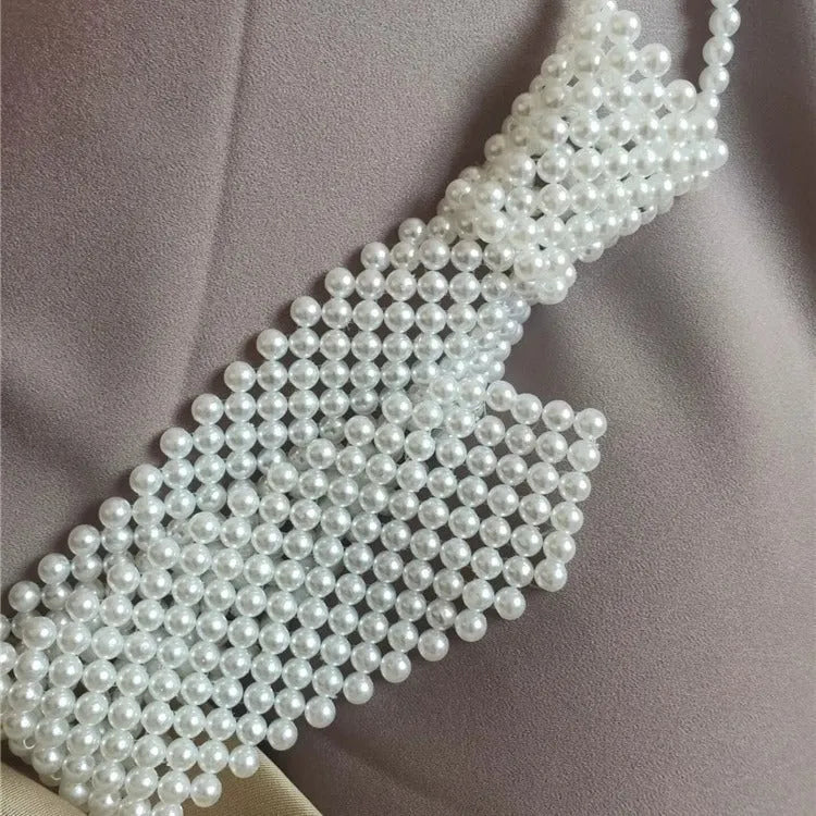 Pearl tie body chain with hollow out retro design in black or white