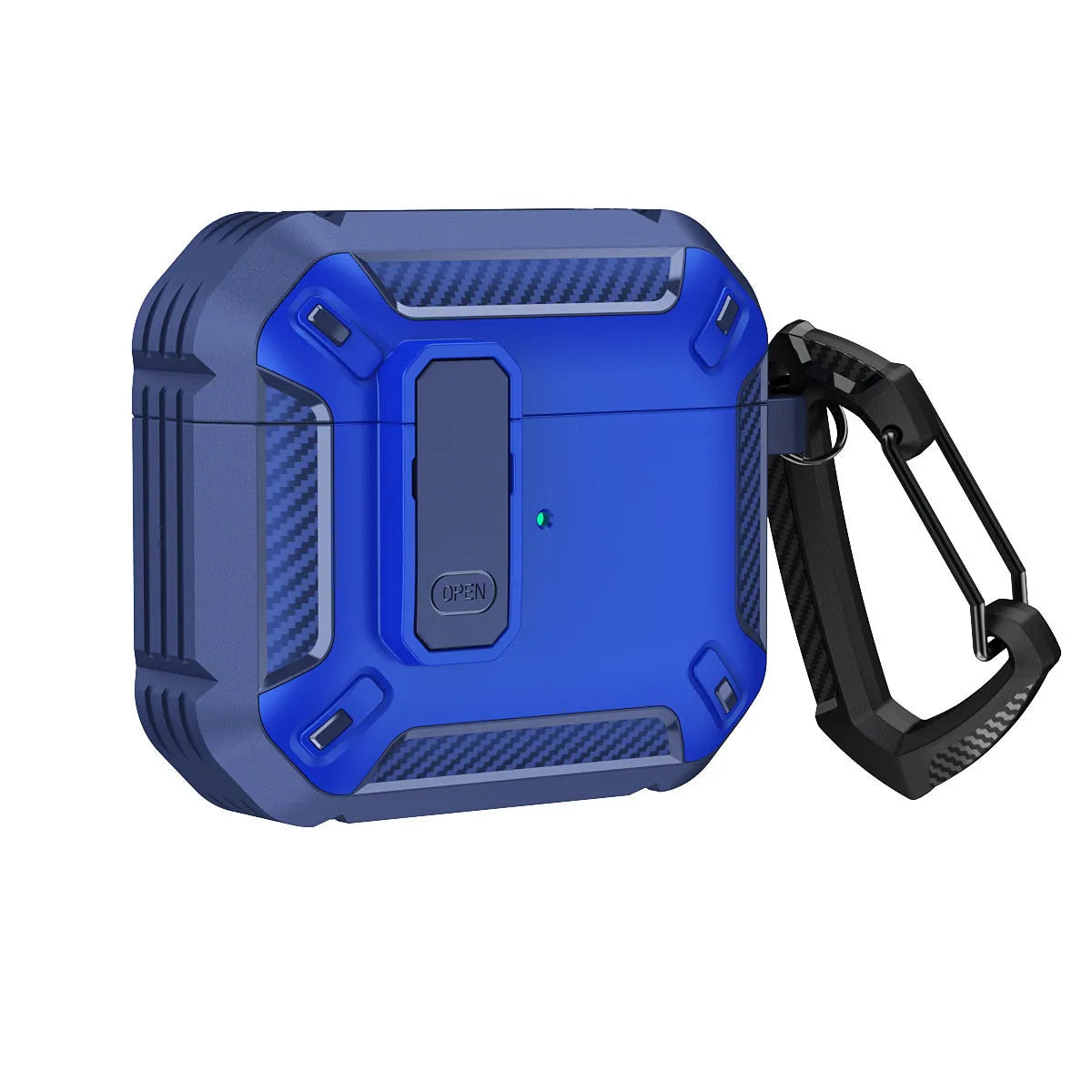 Protective clamshell case for AirPods with hook attachment in two-colour plastic design