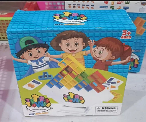 Plastic balance stacking game with 16 colourful blocks on chassis base for kids age 3+