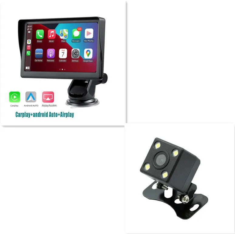 7 inch portable car smart display with retractable bracket showing wireless Carplay interface
