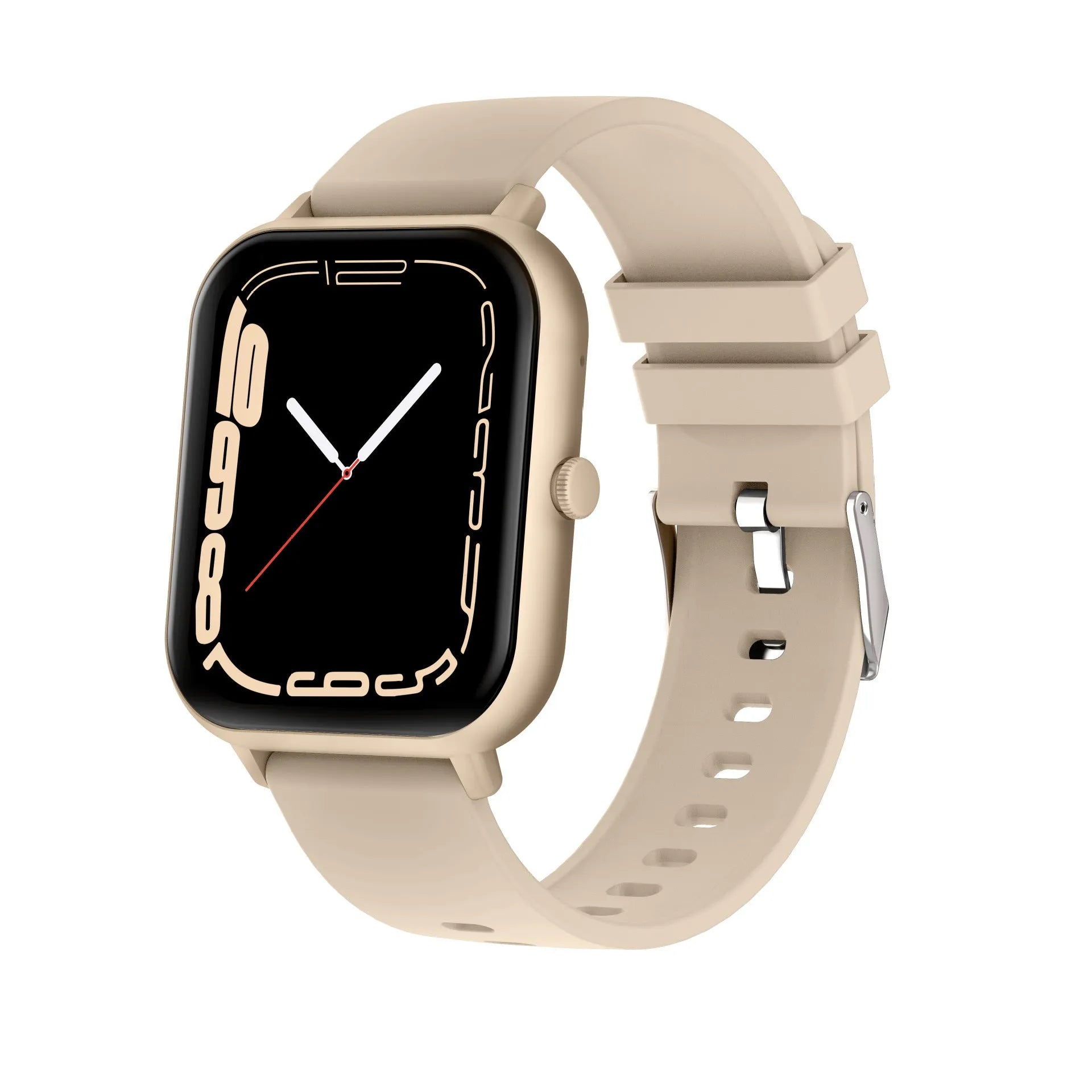 Bluetooth smart watch with heart rate monitoring and AI voice assistant in black, pink, or silver grey
