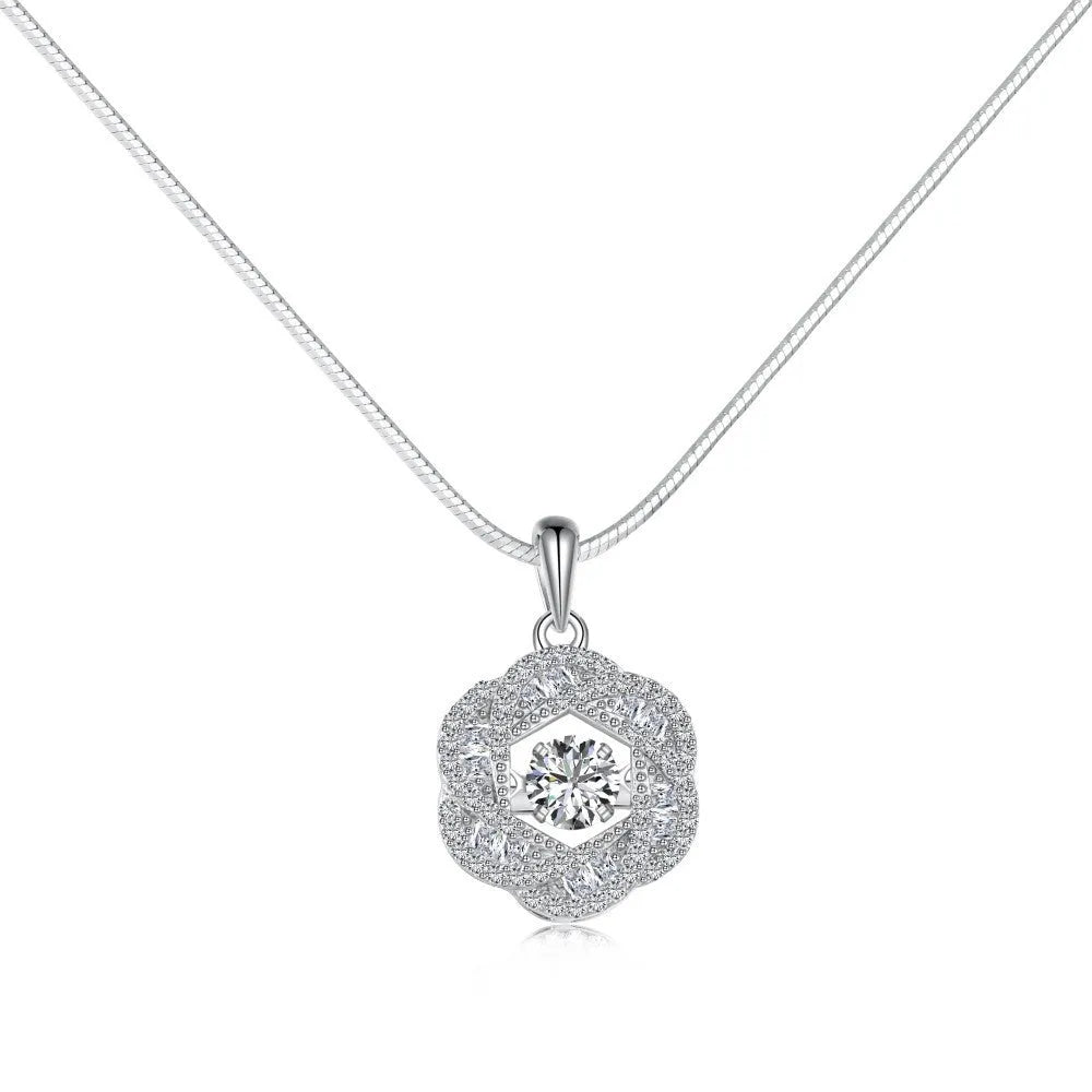 925 silver flower geometric pendant necklace with platinum electroplated finish for women