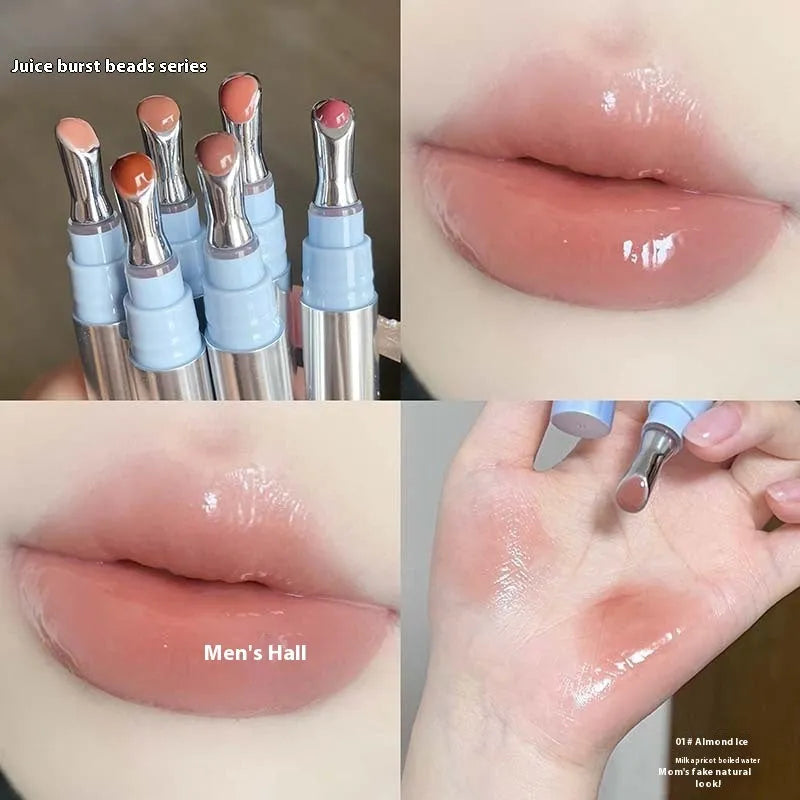 Mirror water light lip gloss lipstick in ice tones with glossy finish in 12.9 cm case