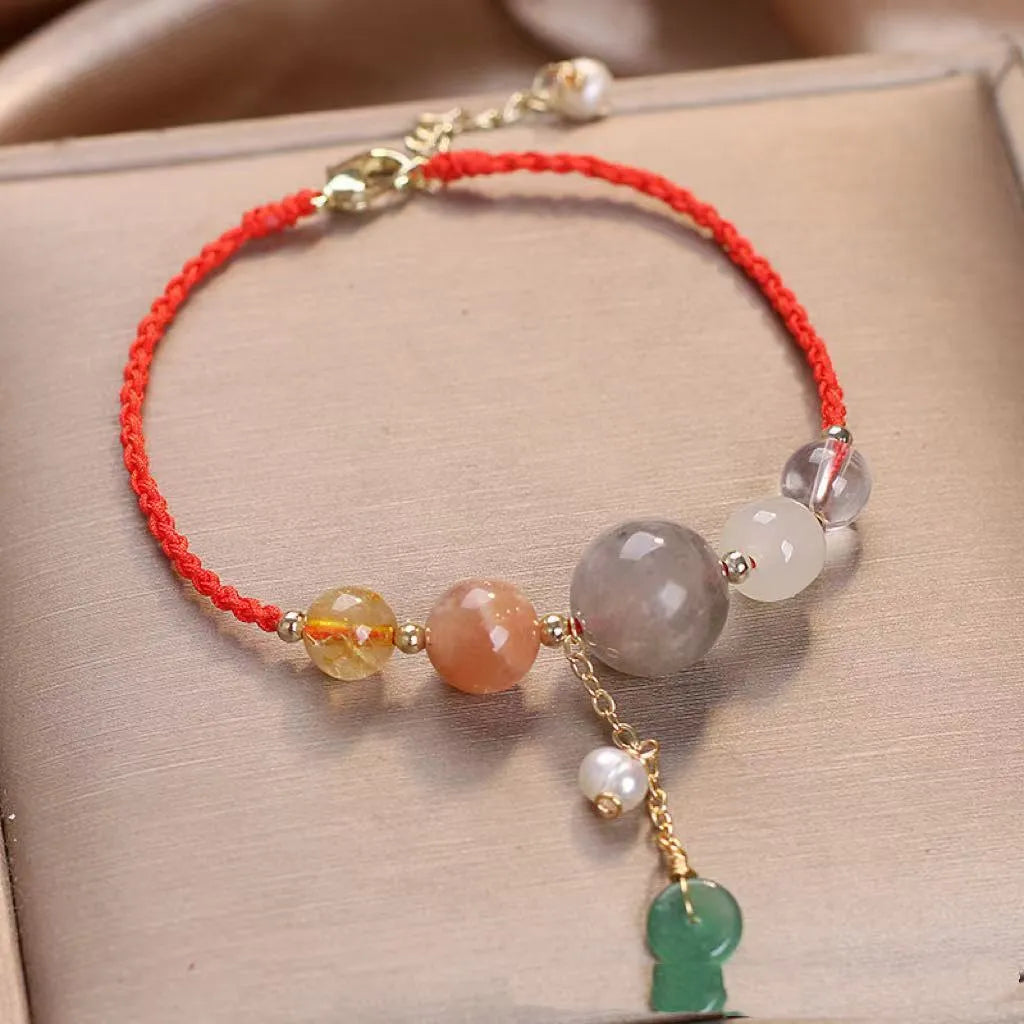 Hand-woven crystal peace buckle bracelet with sequins in blue, green, or red colour options