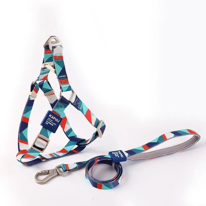 Polyester dog haulage vest and traction rope set in blue colour with size options