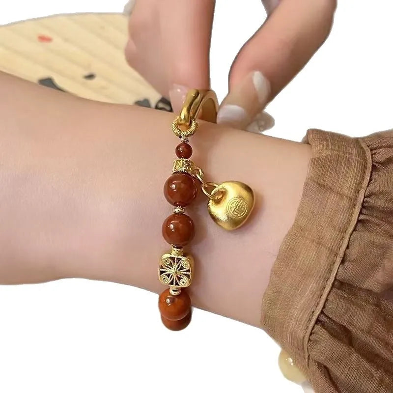 Golden South Red agate character ingot bracelet antique style women's jewellery