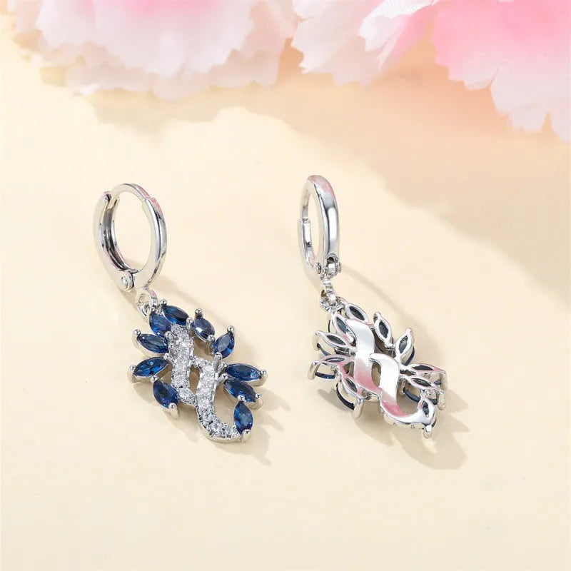 Women's simple minority style alloy earrings in platinum sapphire blue colour