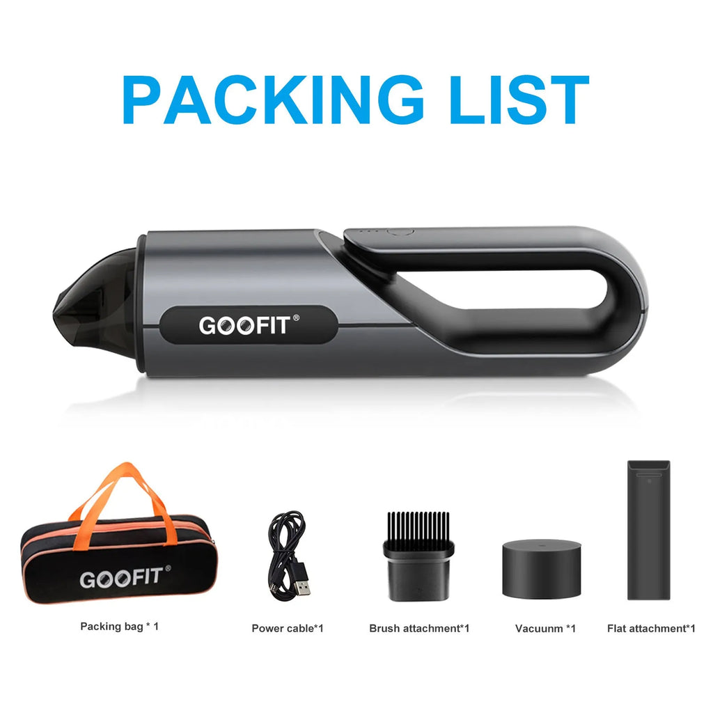 Black portable wireless car vacuum cleaner with brush attachment on vehicle seat